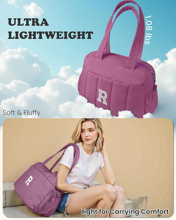 Duffle Bag with Initial, Spend The Night Bags for Women，Overnight Bag with Wet Pocket，Gifts for Women-Lightweight Travel Bags Personalized Gym Tote with Makeup Pouch