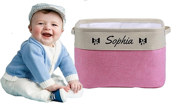 Personalized storage boxes for children Customize the name and icon, A foldable storage box bins for children's clothes, toys, books, etc Storage baskets suitable for both boys and girls (Pink)