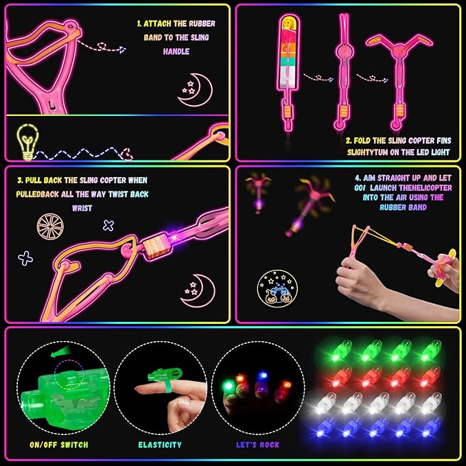 Glow in the Dark Party Supplies, 264 PCS Light Up Party Favors with LED Glasses,Glow Sticks,Finger Lights,LED Hair Clips,Slingshot,Glasses Molds,Butterfly Bracelet for Birthday,Raves,New Year
