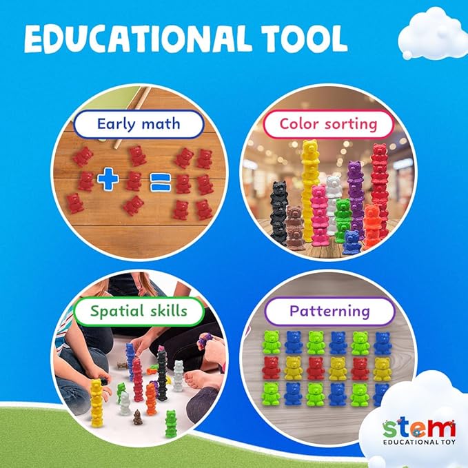 Skoolzy Rainbow Color Stacking Bears Toy_Building_Block 100 pcs Set, Color Matching Toys Sorting Games for Toddler, Preschool, Kindergarten, First Grade