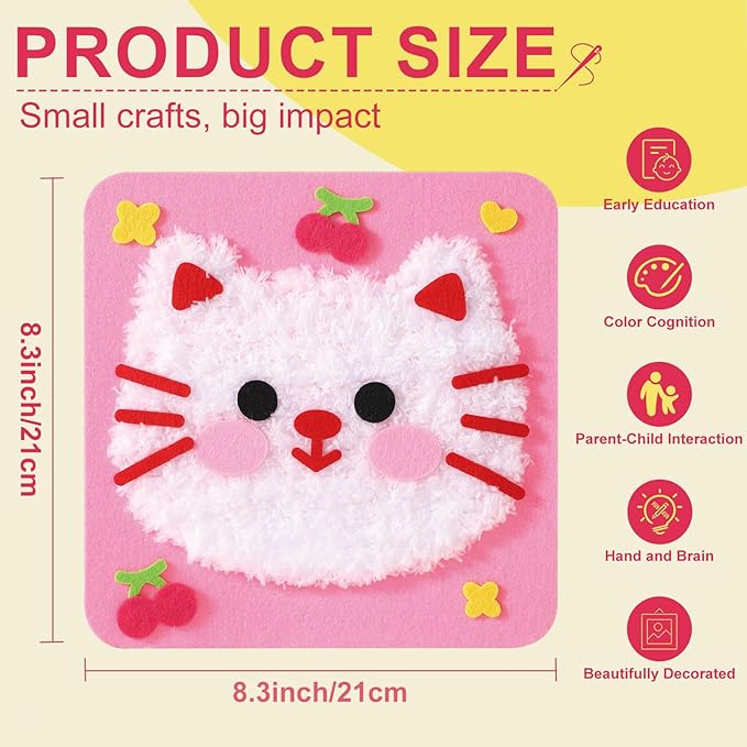 DIY Embroidery Doll Kit, Cartoon Animal Craft Sewing Kit for Kids, Felt Crafts, Beginner Sewing for Kids Ages 4-8 Plus - Helps Develop Fine Motor Skills (3PCS-Monkey/Tiger/Cat)