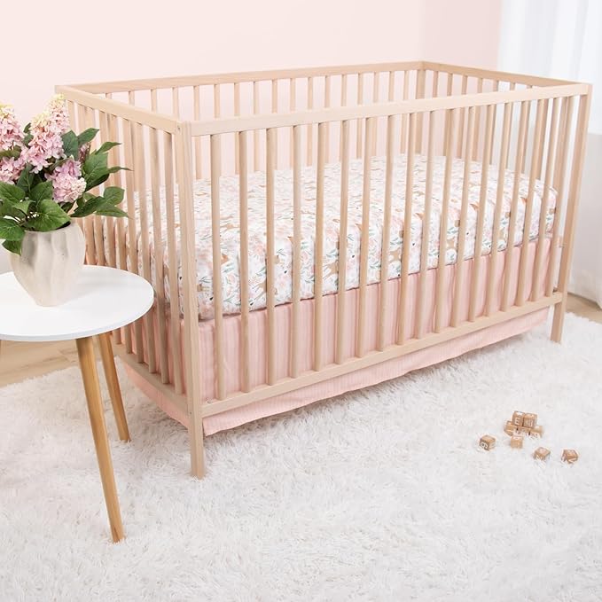 The Peanutshell 3 Piece Baby Crib Bedding Set for Girls - Newborn, Infant & Toddler Nursery Bed Set Decor with Fitted Crib Sheet, Dust Ruffle Comforter - Fairytale Forest