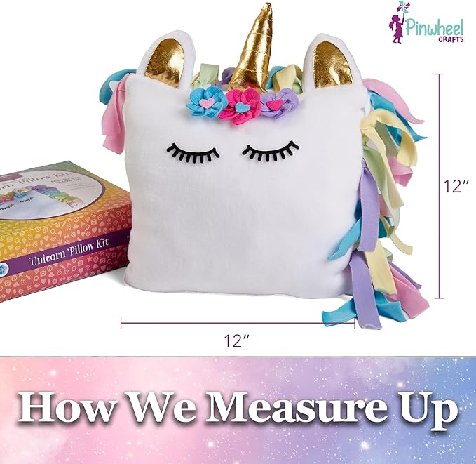 Pinwheel Crafts Unicorn Pillow Kit - DIY Arts and Crafts for Kids Ages 6 7 8-12+ Years, No Sewing Kit for Kids, Unicorn White Pillow Craft Kits for Birthday, Christmas Gifts for Girls