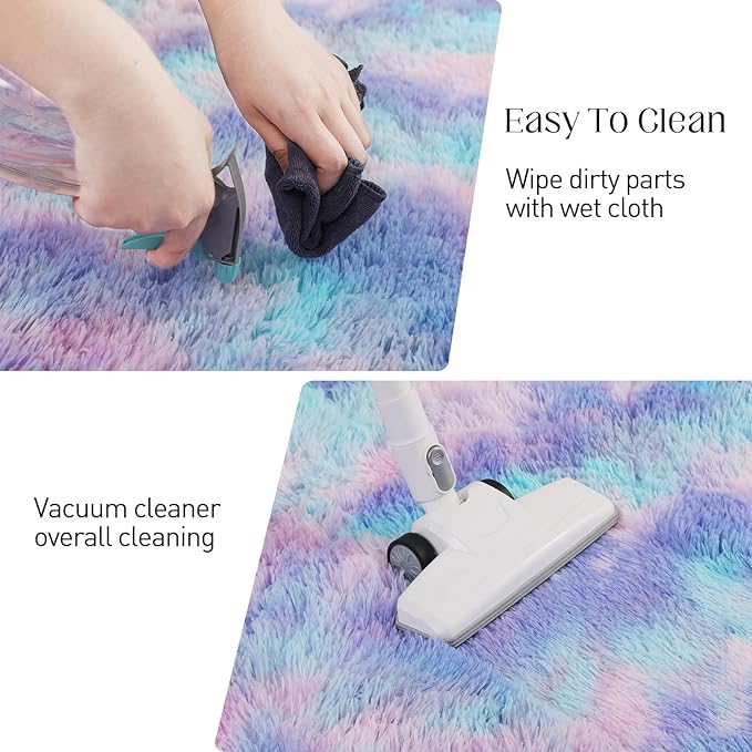 Rainbow Rug for Girls Room, 6x9 Fluffy Area Rugs for Bedroom, Colorful Kids Rug Cute Anti-Skid Indoor Carpet for Nursery, Living Room, Playroom, Home Decor