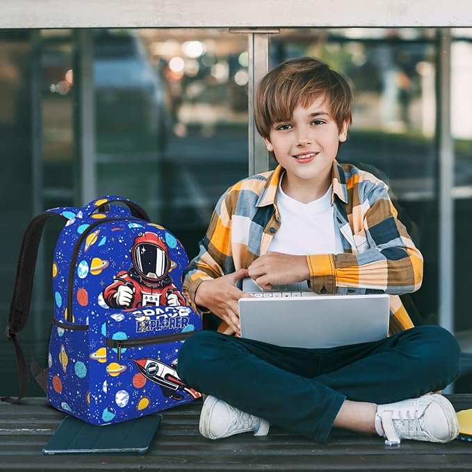 Astronaut Planet Space Backpack For Boys Girls Kids Navy Blue Rocket Spacecraft Book Bag Funny Galaxy Planet Universe Backpack For Kids Boys Girls For School Travel Hiking