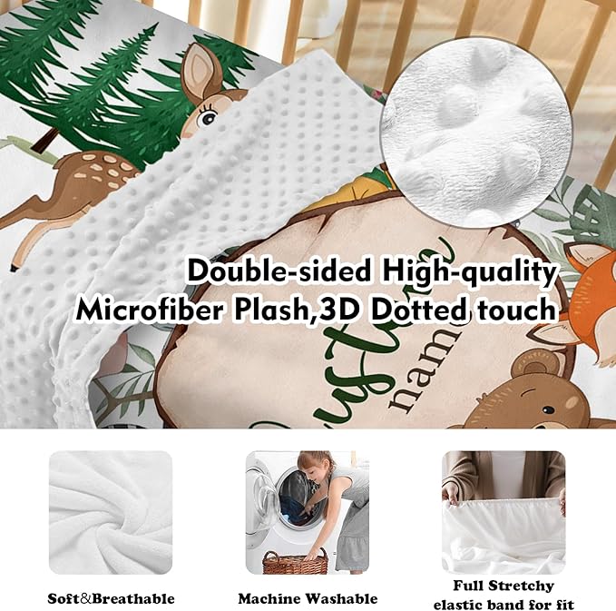 Personalized Nursery Crib Bedding Set: Custom Name 5 Piece Baby Crib Sets with Animal Theme - Toddler Double Layer Blanket Set, Comfortable Crib Bed Sheets for Baby Grils