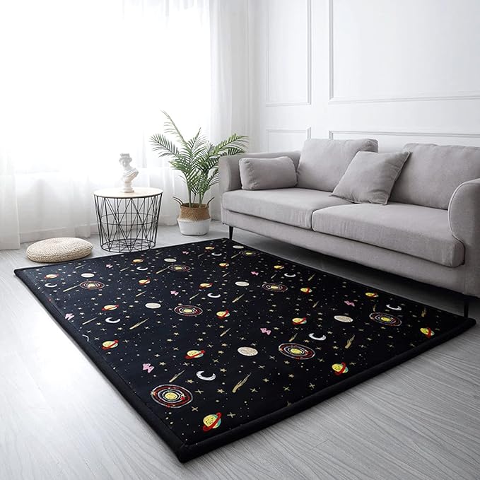 Loartee Coral Velvet Area Rug - 1" Thick Memory Foam Baby Play Mat, Washable Toddler Carpet, Home Decor for Living Room, Nursery, Kids Bedroom, Astral Black, 6'7"x6'7"