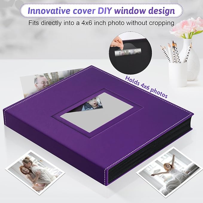 Popotop Photo Album 4x6 300 Pockets with Leather Hardcover Cover, Small Photo Album Holder Book with 50Pcs Pages for Family Travel Wedding Baby Gifts