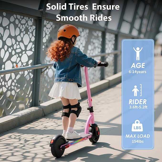Caroma Electric Scooter for Kids Ages 6-12,150W/180WMotor,10 MPH Max Speed & 7 Miles,Colorful Lights,Adjustable Height & Speed,LED Display,Foldable Kids Electric Scooter 132 Lbs Max Load,Idea Gift