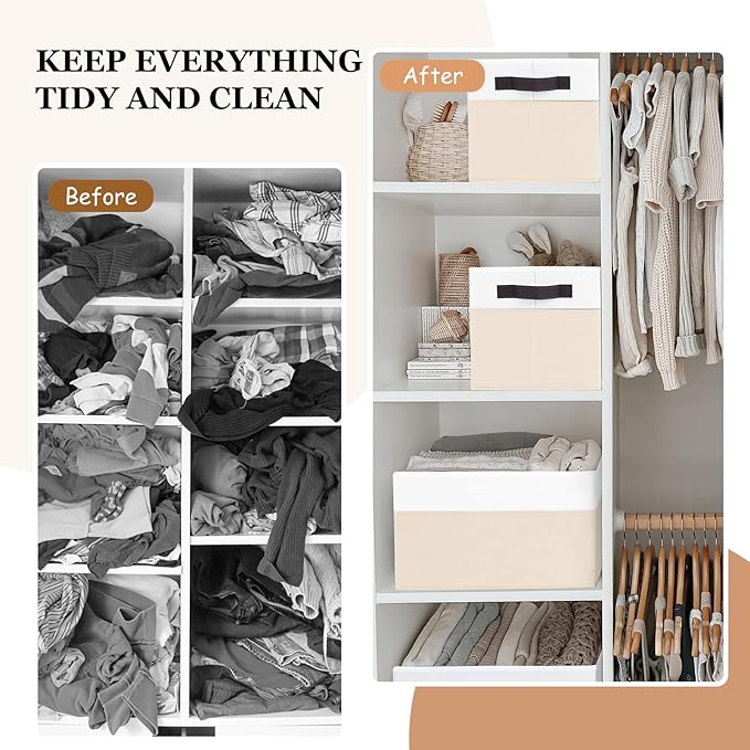 Criusia 8 Pack Large Storage Basket, Fabric Blanket Basket Living Room, Toy Organizers and Storage with Handles for Kids, Laundry Basket for Clothes Towel, Yarn and Craft Storage Bins (14L*10W*9.5H)