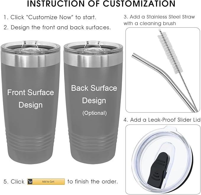 iProductsUS Personalized Tumbler for Men, Insulated Stainless Steel Travel Coffee Mug, Laser Engraved Custom Cup, Slider Lid Included, Gifts for Dad, Husband (Gray, 20oz)