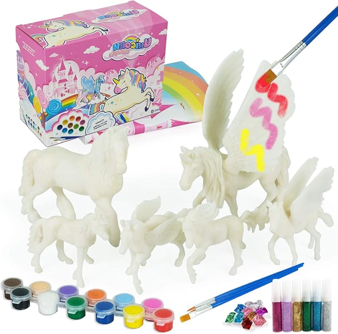 DIY Painting Unicorn Kit Arts and Crafts Set for Kids or Girls Decorate and Drawing 3D Toys for Children Gift(6 Unicorns)