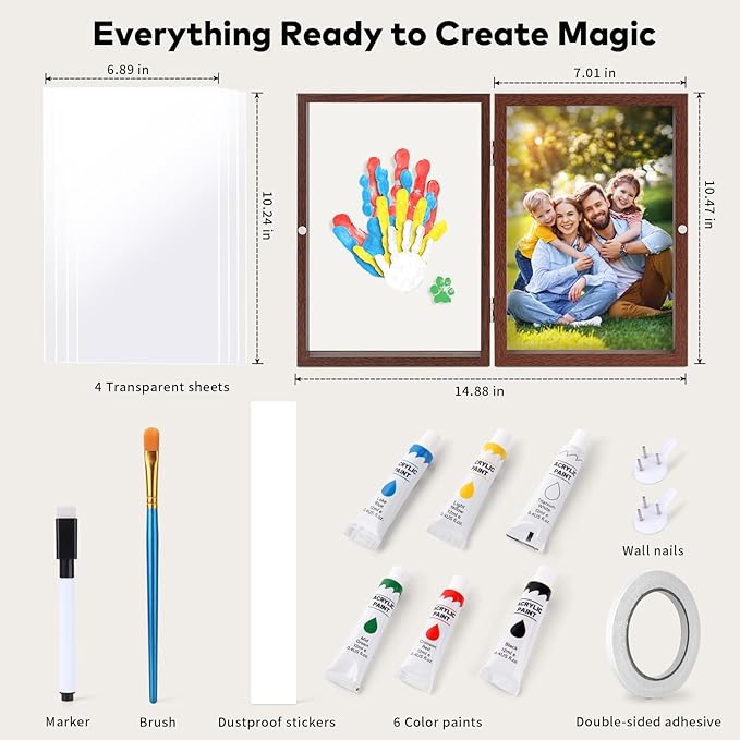 Omrhvi Family Handprint Kit, DIY Craft Keepsake, Hand Print Photo Frame, Family Gifts for New Mom, New Baby, New Parents, Grandparents, Mother's Day, Father's Day, Adoption Day, Anniversary