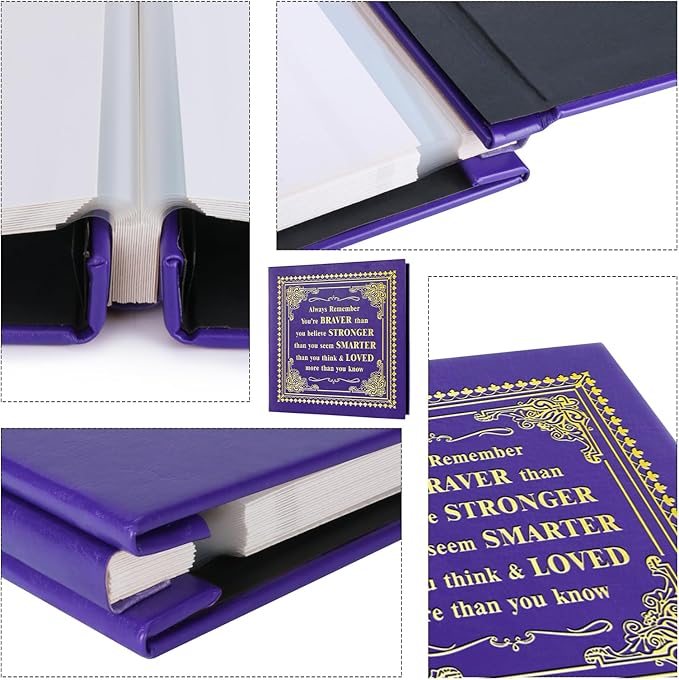 Inspirational Leather Photo Album,Magnetic Self-Stick Page Photo Album,Family Album,Hand Made DIY Albums Holds 3x5, 4x6, 5x7, 6x8 Photos (purple-always remember)