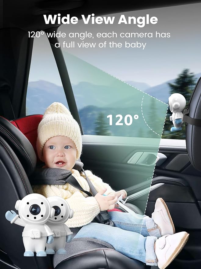 GROWNSY Dual Car Camera Baby Monitor, 7" 1080P AHD Car Camera for 2kids, Backseat Mirror for Baby Rear Facing with Infrared Night Vision, Easily Observe Baby's Every Move