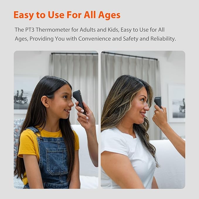 iHealth No-Touch Digital Forehead Thermometer for Adults, Babies, Kids - FSA HSA Eligible, 3 Ultra-Sensitive Sensors, Quiet Vibration Feedback, Large LED Digits, Easy to Use for Home, PT3 Black