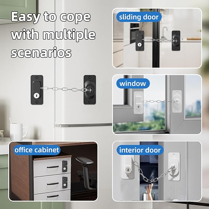 Child Proof Door Lock (2 Pack), Door Locks for Kids safety & Cat Door Latch, for Fridge Lock, Cabinet Locks, Window Locks and Baby Proofing, Strong non-marking Adhesive No Drilling (Black)