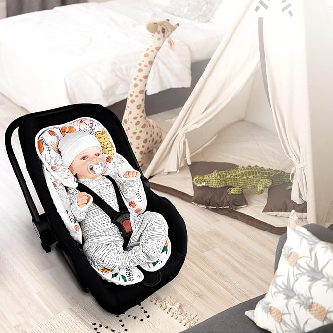 Pea Pod Baby Car Seat Head Support for Newborn, 2 in 1 Infant Car Seat Head Body Support for Girls Extra Soft Breathable Baby Car Seat Cushion Insert for Strollers, Swings, Bouncers, (Retro Floral)