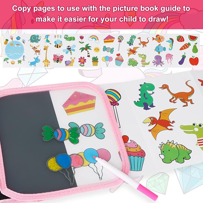 Erasable Book Doodle Set for Kids,Magic Drawing Book for Kids,Reusable Drawing Book 12 Watercolor Pens 14 Page Drawing,Road Trip Car Game Writing Painting Set for Boys and Girls