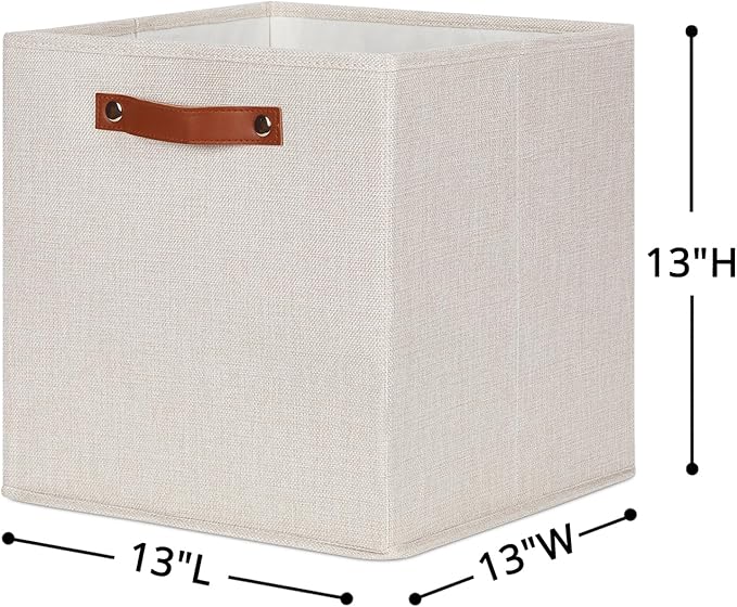 HNZIGE Large Storage Baskets Set of 4 Collapsible Storage Baskets,13x13 Storage Cube Bins with Handles,Foldable Storage Cube Bins for Shelves(cream)