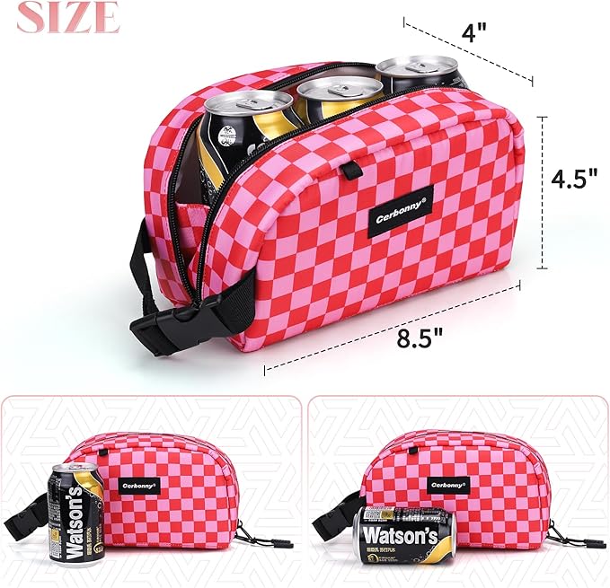 Cerbonny Small Cooler Bag Freezable Lunch Bag for Work School Travel, Leak-proof, Insulated, Waterproof, Portable, Pink Checkerboard, 2.5L