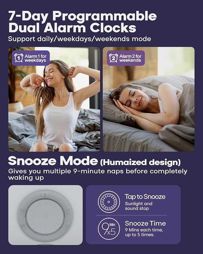 Dekala Sunrise Alarm Clock for Heavy Sleepers, Smart App Control, Bluetooth Speaker, Wake up Light Sunrise Sunset Simulation, White Noise Sound Machine, Night Light for Bedrooms Kids Adults
