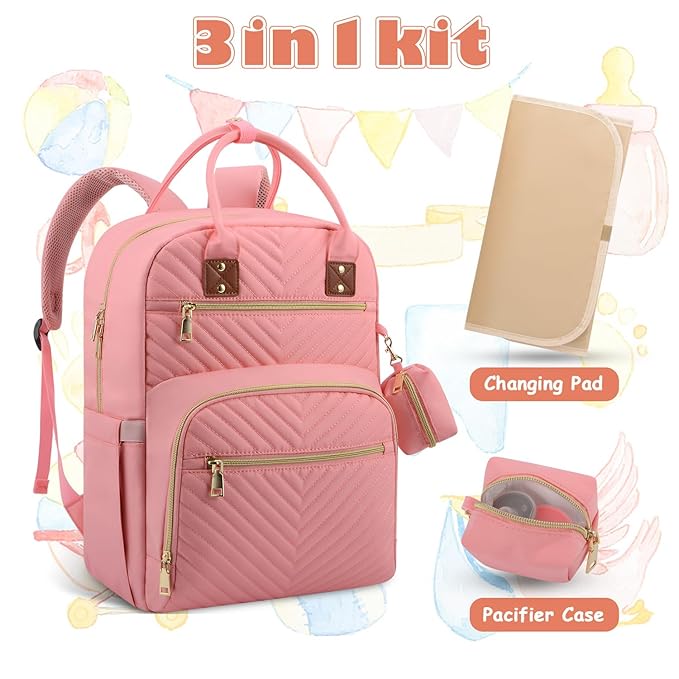 Baby Diaper Bag Backpack, Travel Diaper Bags for Baby Girl Boy Large Capacity Baby Bag Backpack for Women Light Pink