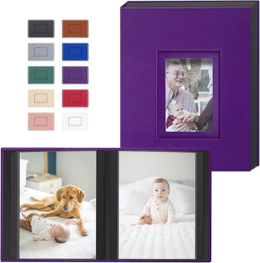 Popotop Photo Album 4x6 100 Pockets with Leather Hardcover Cover, Small Photo Album Holder Book with 50Pcs Pages for Family Travel Wedding Baby Gifts