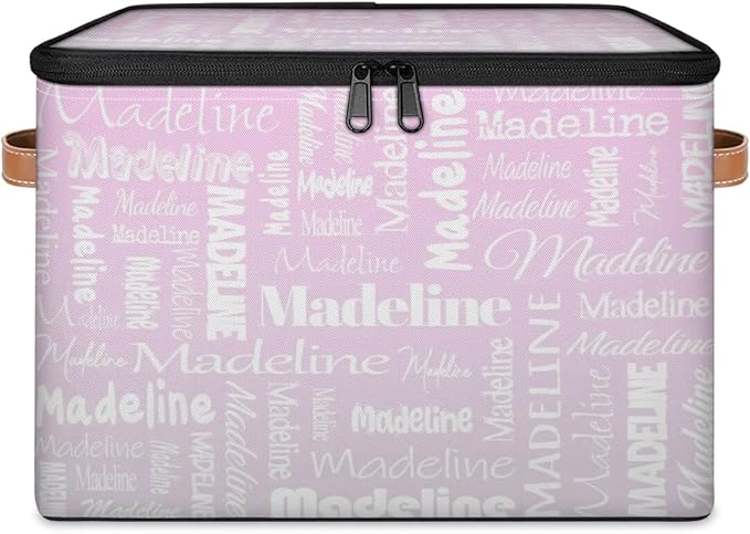 Custom Storage Basket with Name, Personalized Storage Bins with Zipper Lid, Foldable Fabric Storage Box Large capacity with Handle Grey Pink Gradient