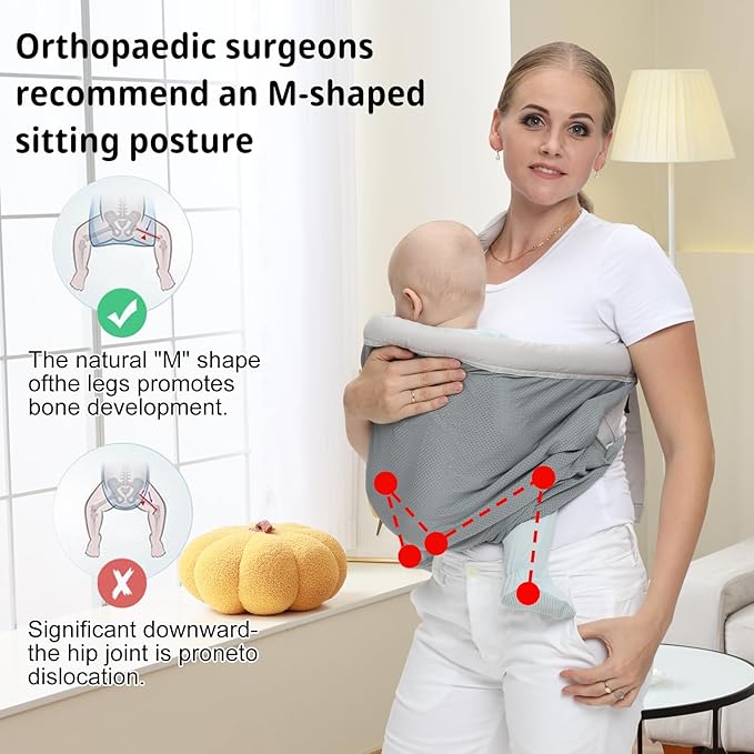 CUBY Mesh Baby Sling Carrier, Breathable Lightweight Baby Wraps Sling with Adjustable Strap- Easy to Wearing Soft Front Facing Baby Slings for Newborn Infant Toddler Carry Up to 40lbs(Gray Mesh)