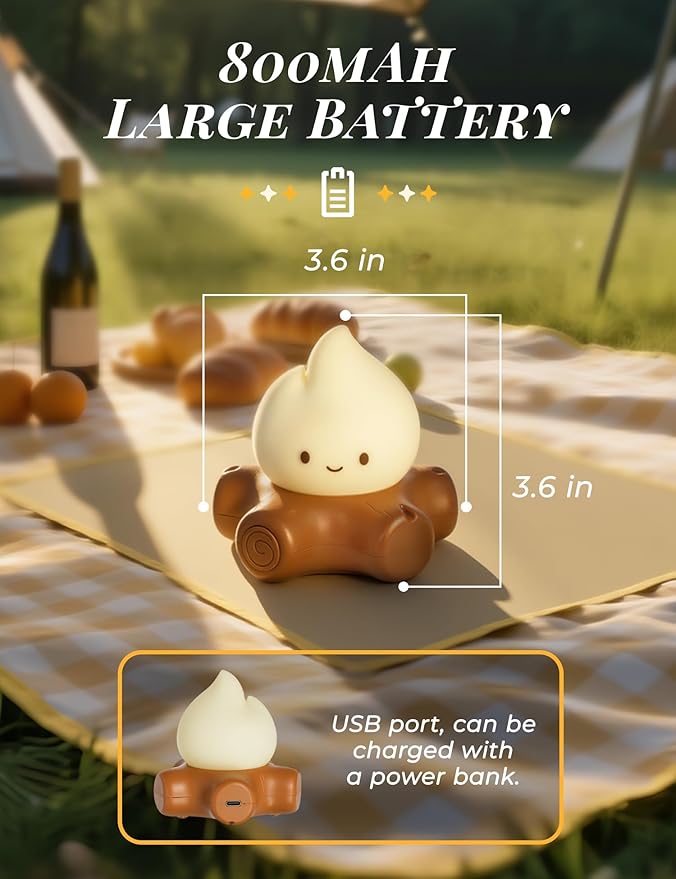 Cozy Campfire Nightlight with Soothing Nature Sounds, White Noise Night Light for Baby Adult, Rechargeable, Cute Flame Lamp, Best Gift for Kids Bedrooms Camping Trips
