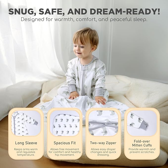 Mama Cheetah Baby Sleep Sack with Sleeves, 0.5 TOG Organic Cotton Wearable Blanket and Two-Way Zipper, Swaddle Transition Long Sleeve Sleeping Bag for Newborn Infant Toddler, 12-18 Months