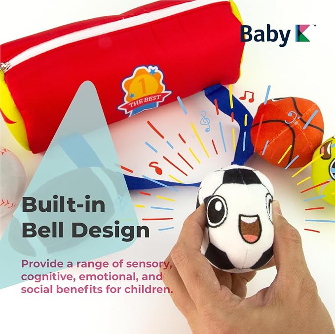 My First Sports Bag with 5 Plush Sports Balls - Rattle Ball with Sound - Sensory Toys for 1 Year Old - Toys for Toddler - Rattles Gift for 1 Year Old