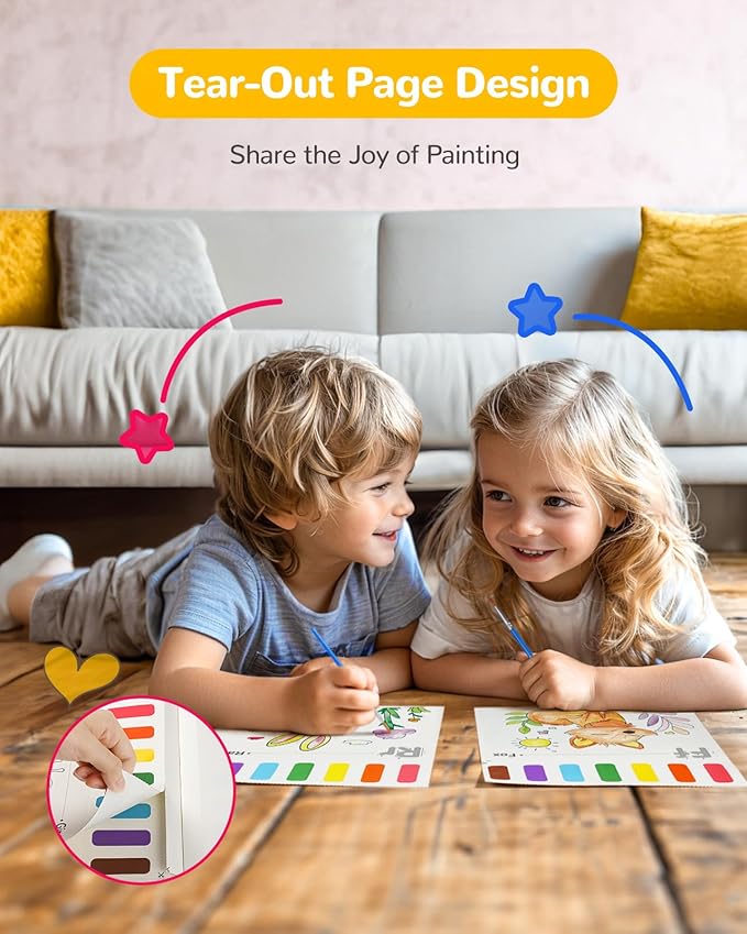 TECJOE Paint with Water Coloring Books for Toddlers, A to Z 26 Pages Animal Watercolor Paint Set with 3 Brushes, Mess Free Painting Activity for Kids Ages 4 5 6 7 8, Christmas Gifts Arts & Crafts Toy