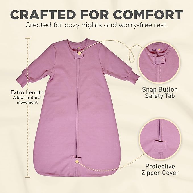 Mama Cheetah Baby Sleep Sack with Sleeves, 0.5 TOG Organic Cotton Wearable Blanket and Two-Way Zipper, Swaddle Transition Long Sleeve Sleeping Bag for Newborn Infant Toddler, 12-18 Months