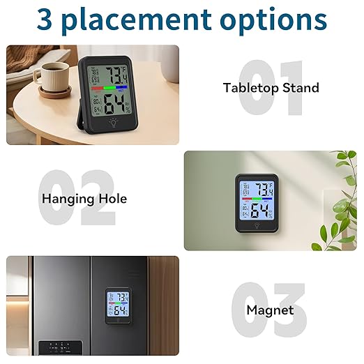 Digital Thermometer Hygrometer, Indoor Wall Thermometer, Indoor Humidity Temperature Monitor with Max&Min Records Backlit for 10S for Greenhouse, Home and Office Measuring Devices
