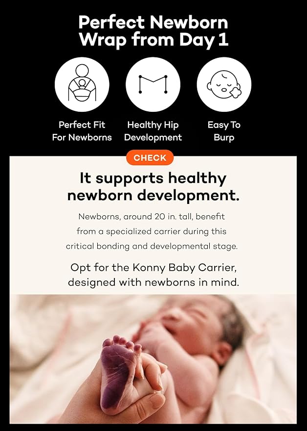 Konny Baby Carrier Flex AirMesh with Head Support- Adjustable, Easy to Wear Baby Wrap Sling, Perfect for Newborn Babies Essentials up to 44 lbs (XS-XL) - Cream