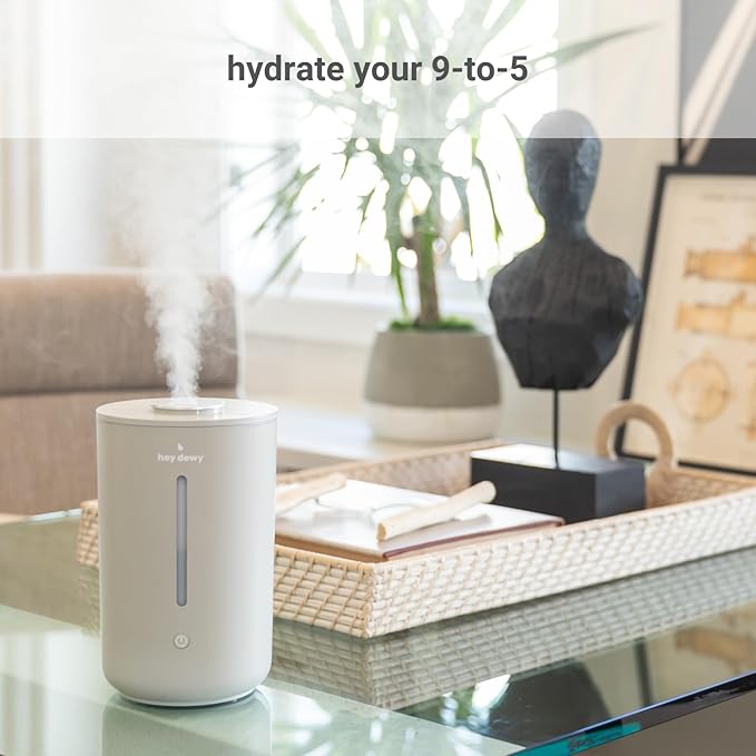 Hey Dewy Wellness Humidifier - for home, office, bathroom spa, or bedroom, with cool utrasonic mist hydration (Slate)