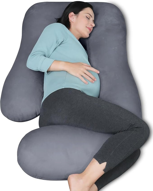 MOON PARK Pregnancy Pillows for Sleeping - U Shaped Full Body Maternity Pillow with Removable Cover - Support for Back, Legs, Belly, HIPS - 65 Inch - Dark Grey