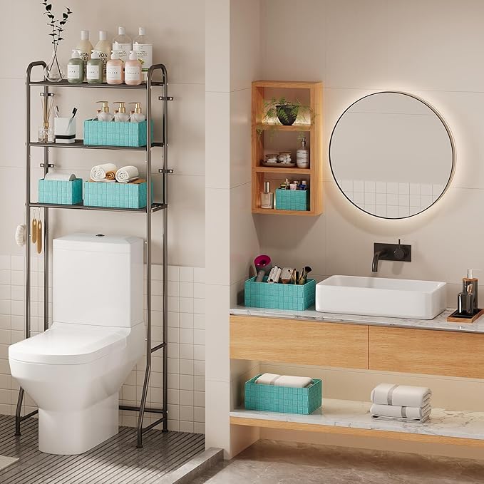 Woven Storage Baskets, Storage Bins, Cube Basket Container Baskets Storage Boxes Organizers for Clothes /Shelves/ Closet, Set of 6 (Aqua)