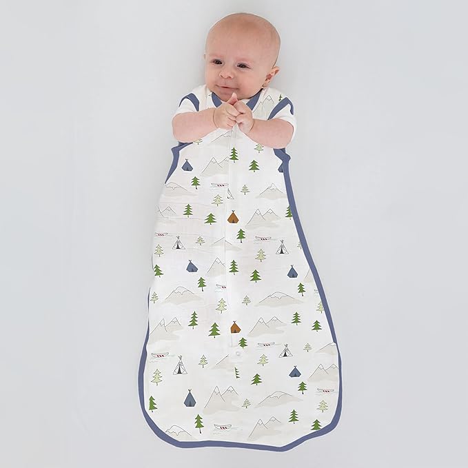 Amazing Baby Cotton Muslin Sleeping Sack, For Baby Boy or Girl, Wearable Blanket with 2-way Zipper, Outdoor Adventure, Denim, Small (0-6 Month)