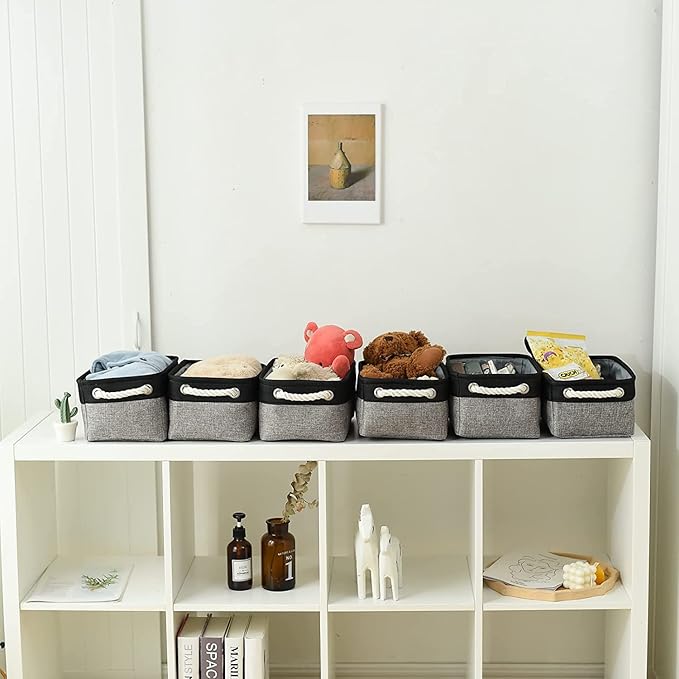 TheWarmHome Storage Basket for Organizing - 12x8x5.2 inch 1 Pack Fabric Storage Cubes, Baskets for Gifts Empty for Closet Organizer Dog Gift Cloth Toy (Grey & Black)