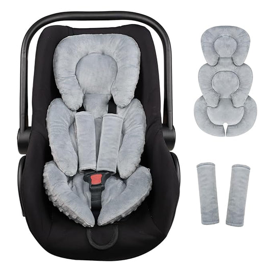 Infant Car Seat Insert Head and Body Support, GFU Reversible Newborn Insert for Carseat with Strap Pads, Soft Stroller Cushion Pillow Insert for Boys and Girls, Fits for Stroller, Swing, Grey