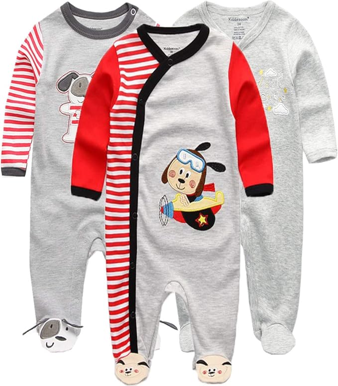 Kiddiezoom Baby and Toddler Boys'Snug Fit Footed One-Piece Romper Jumpsuit Cotton Cotton Footed Outfit