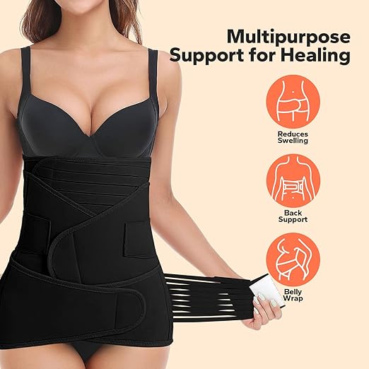 3 in 1 Postpartum Belly Band (Black), Post Partum Waist Binder, Posture Correction Abdominal Binder, Belly Band Postpartum Belly Wrap, Postpartum Belly Wrap (For waistline 25"-35", S/M)