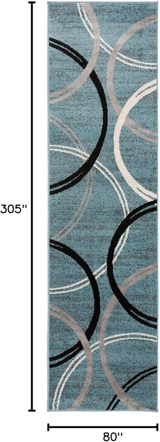 Rugshop Modern Wavy Circles Design Runner Rug 2'7" x 10' Blue