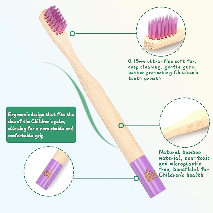 Kids Bamboo Toothbrushes, BPA-Free Soft Bristles, Eco-Friendly Natural Wooden Toddler Toothbrush, 6-Pack Travel Toothbrushes Set for Children