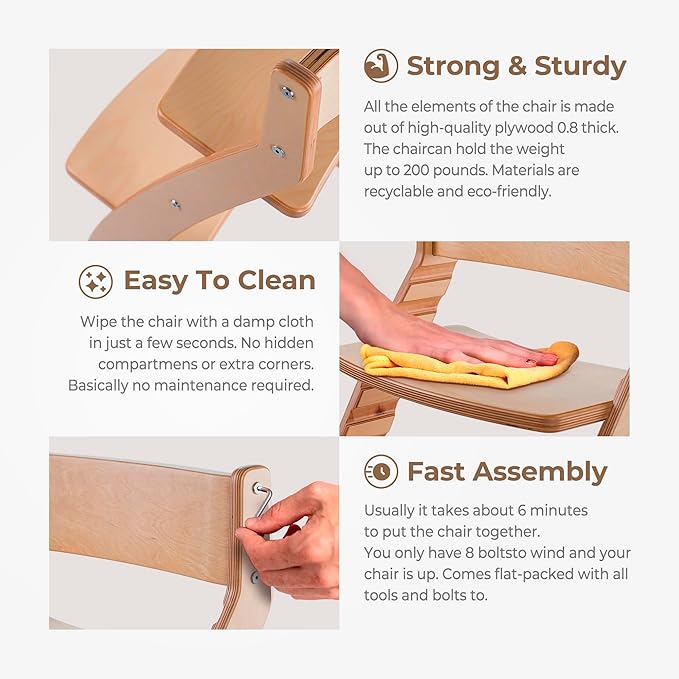 FORNEL Scandinavian Wooden High Chair | The Adjustable Grow-with-Me Chair, A Smart & Affordable Alternative to Stokke Tripp Trapp | Natural Wood Finish