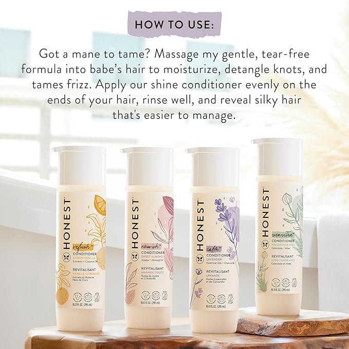The Honest Company Silicone-Free Conditioner | Gentle for Baby | Naturally Derived, Tear-free, Hypoallergenic | Citrus Vanilla Refresh, 10 fl oz
