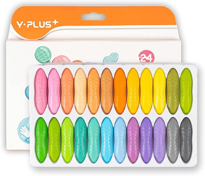 YPLUS Peanut Crayons for Kids, 24 Pastel Colors Washable Toddler Crayons, Non-Toxic Baby Crayons for ages 2-4, 1-3, 4-8, Coloring Art Supplies